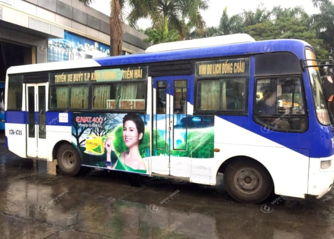 Mega We Care quảng cáo trên xe bus tại Thái Bình
