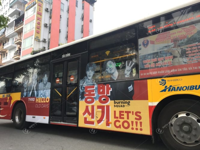 Quảng cáo xe bus tại Hà Nội và hình thức quảng cáo leo kính die-cut ấn tượng